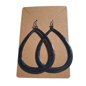 Black Teardrop Dangle Earrings Hoop Brush Patina Lightweight Casual Women Gift